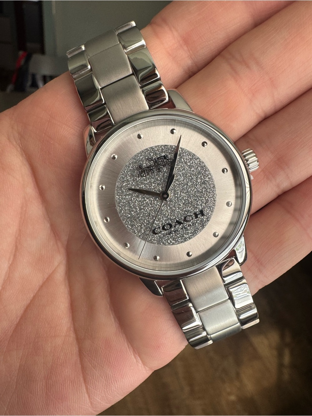 Coach Silver Glitter Center Stainless Steel Bracelet Watch
